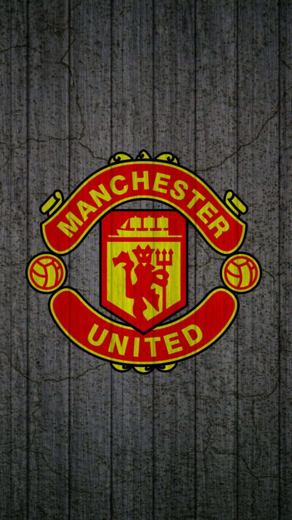 Manchester United logo on textured wooden background bold classic football fan wallpaper iphone