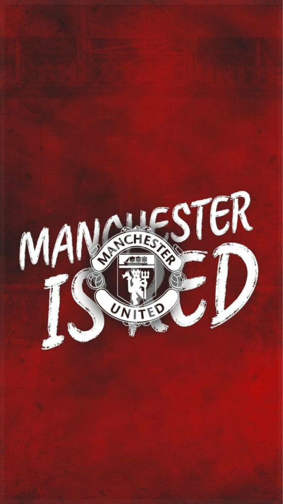 Manchester United mobile wallpaper with club crest and Manchester Is Red text on red background