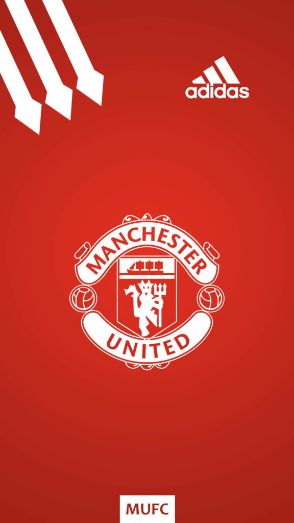 Manchester United mobile wallpaper with club crest red background white arrows Adidas logo