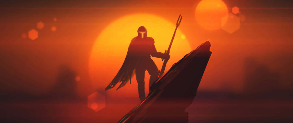 Stunning Mandalorian Wallpaper: Vibrant Sunset Silhouette