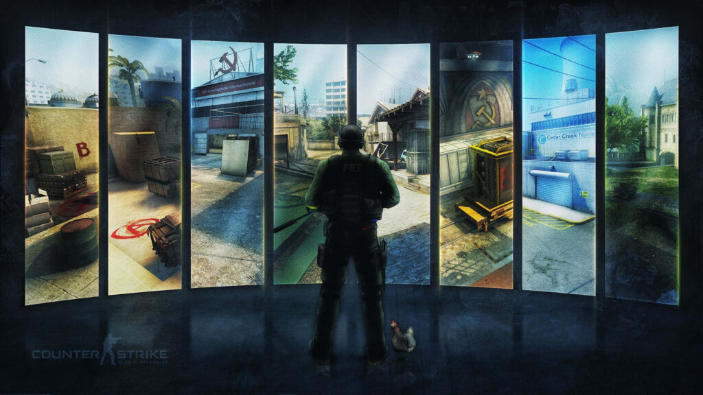 Strategizing for Victory: A Captivating CS:GO Desktop Wallpaper with a Character Deliberating Game Maps