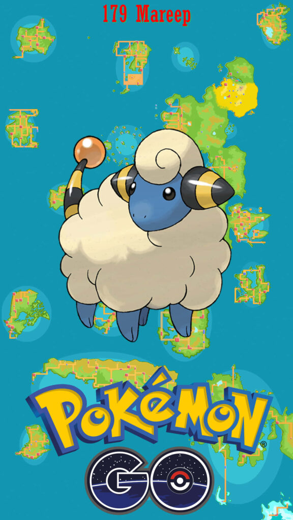 Mareep Wallpaper: Electric Pokémon with Map-Themed Background