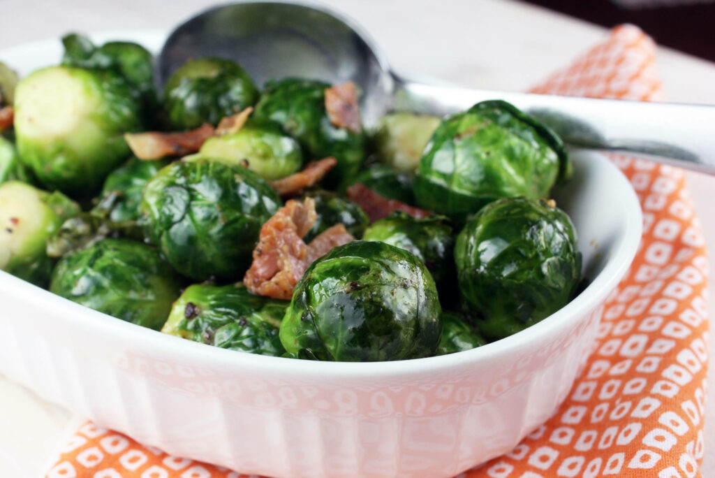 Maple-Glazed Brussels Sprouts with Bacon: Delicious Close-Up Wallpaper
