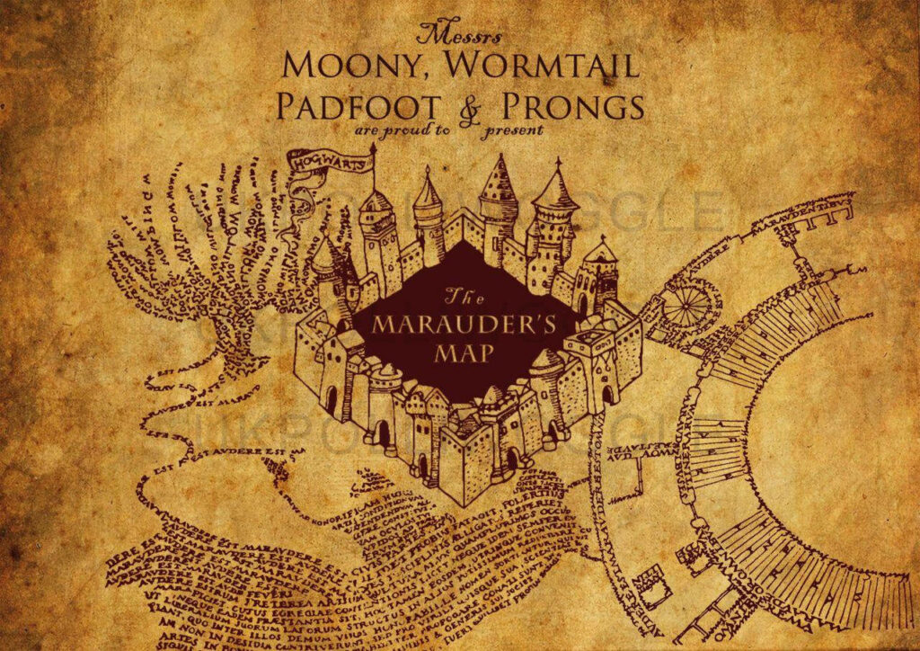Time-Worn Treasure: The Fabled Marauder's Map on Aged Parchment Wallpaper