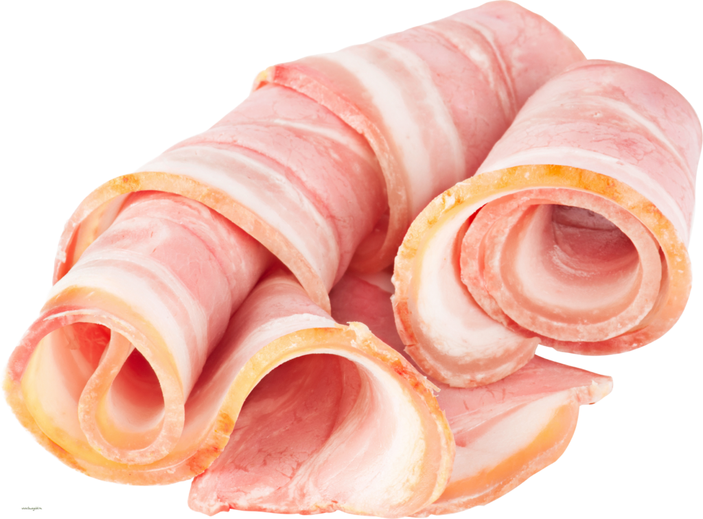 Rolled Bacon Slices Wallpaper: Fresh & Marbled Texture Background