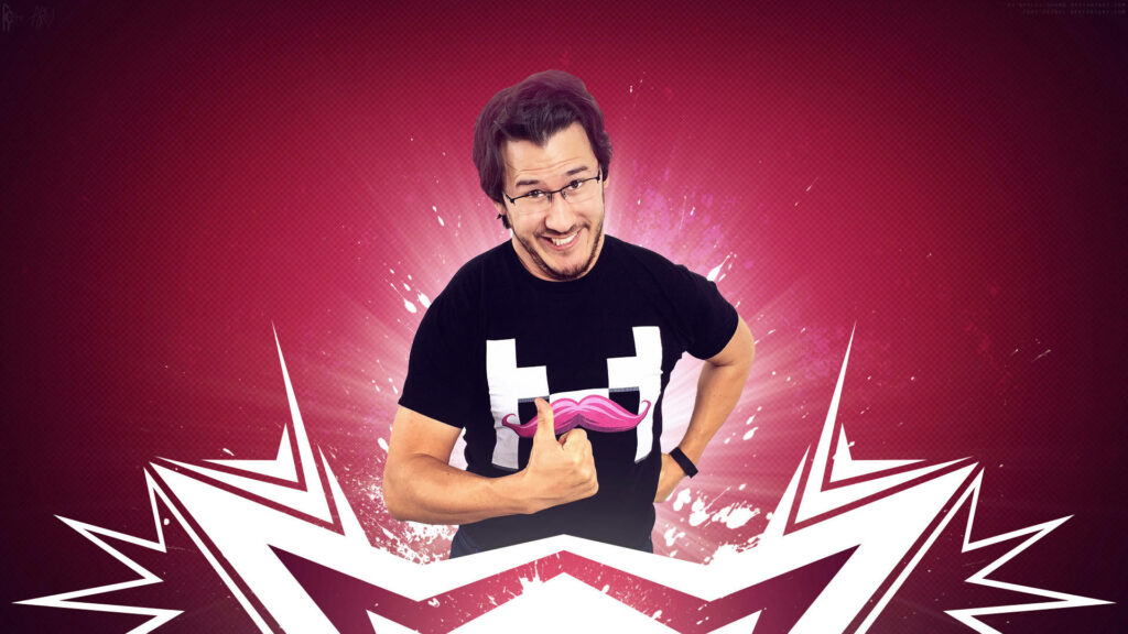 Markiplier posing confidently with vibrant abstract background YouTuber filmmaker wallpaper