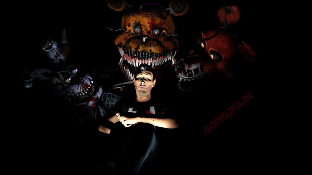 Markiplier with scary Five Nights at Freddy's animatronics intense FNAF gameplay wallpaper background