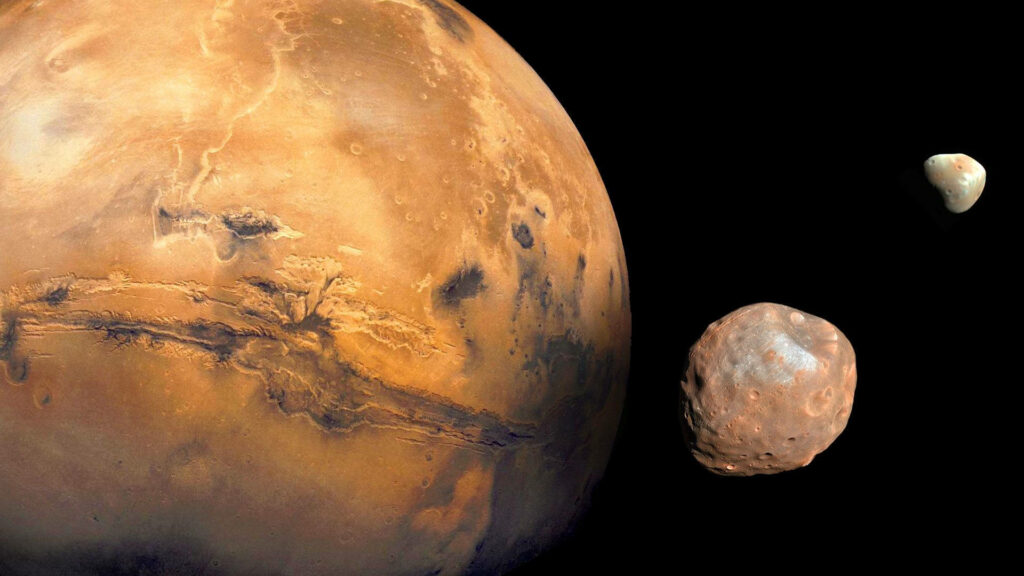 Enchanting Portrait of Mars' Captivating Moons, Phobos and Deimos: A Celestial Wallpaper