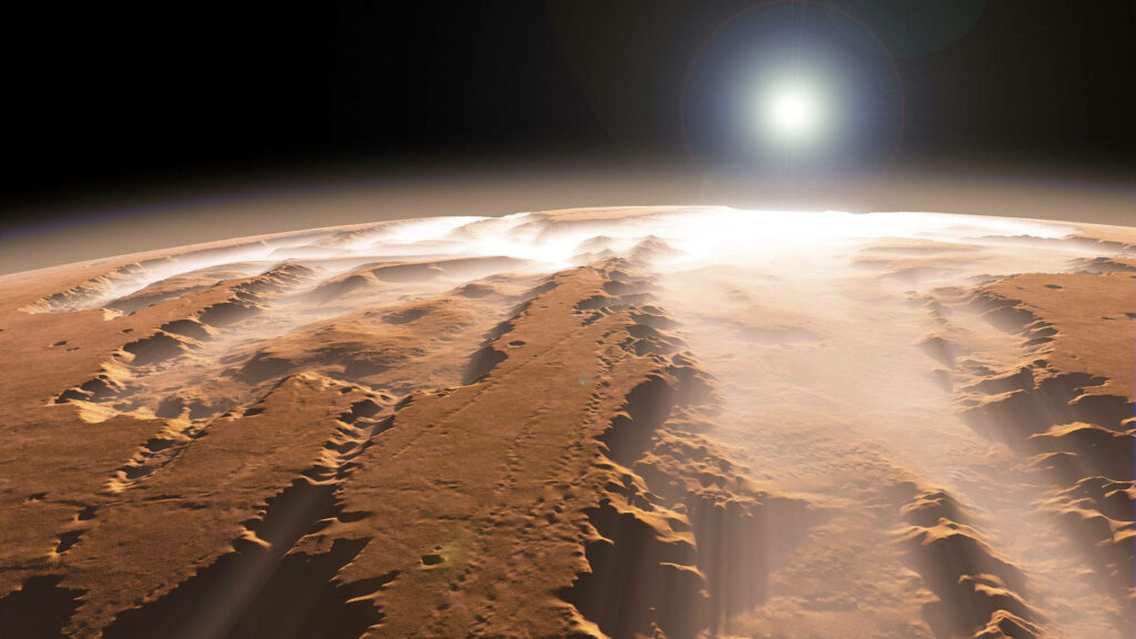 Marvellous Mars: A Detailed Close-Up of the Red Planet's Hemisphere, Illuminated by Earth's Radiant Moon Wallpaper
