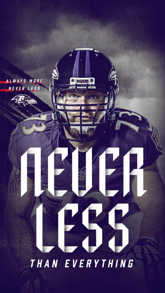 Baltimore Ravens Marshal Yanda in team uniform with Never Less Than Everything motivational text wallpaper