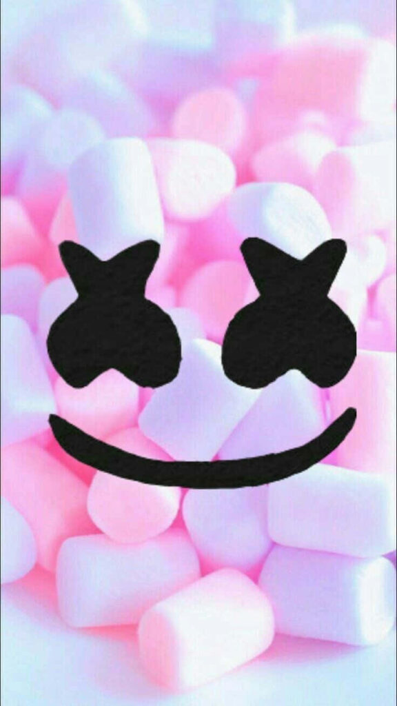 Iconic Marshmello: A Deliciously Cool Phone Wallpaper featuring the Famous Black Smiley Mask