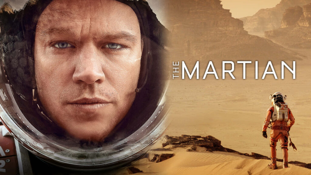 Close-up of astronaut in helmet with dramatic Mars landscape illustrating survival and exploration Wallpaper