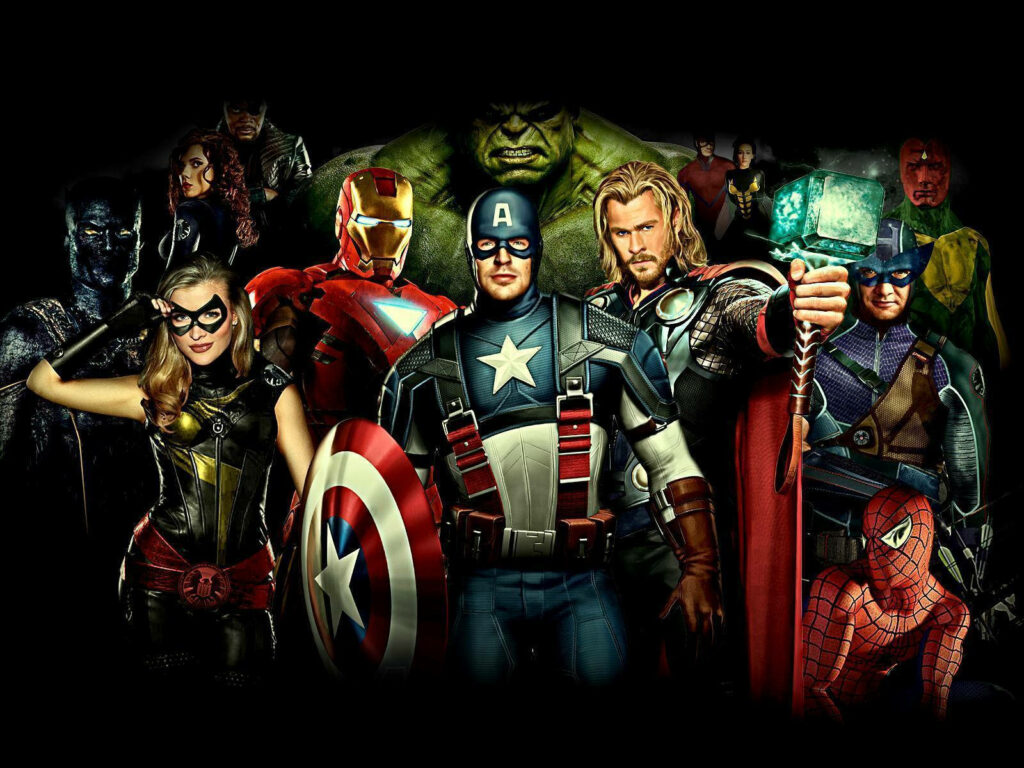 Emblematic Marvel Avengers Uniting in Mesmerizing Comic Illustration on a Shadowy Canvas Wallpaper
