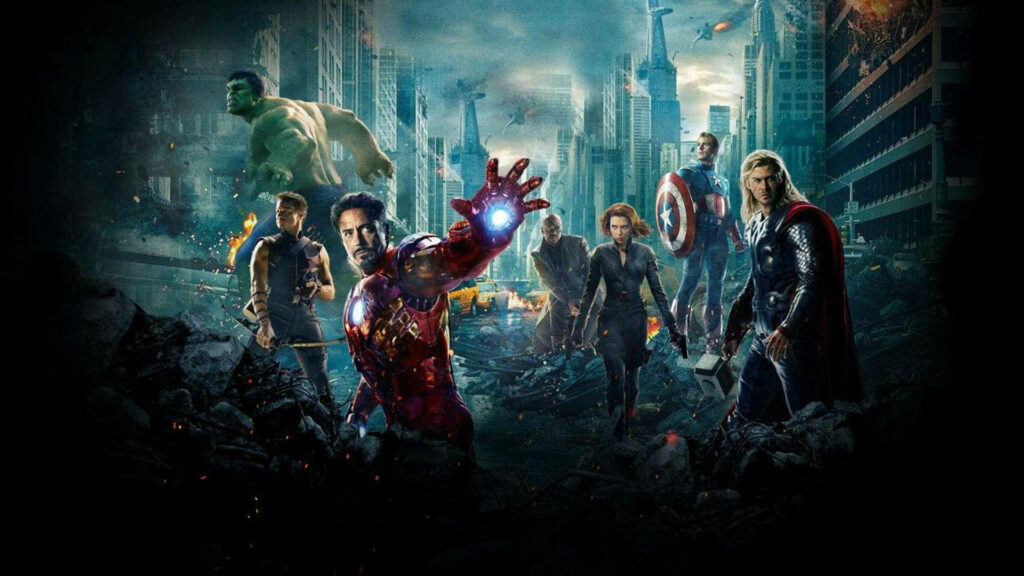 United Front: The Mighty Avengers Assemble Amidst Devastation Wallpaper