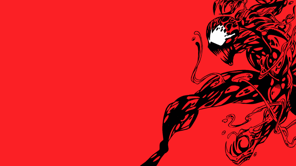 Marvel Carnage minimalist wallpaper with chaotic black red design showing intense energy and fury