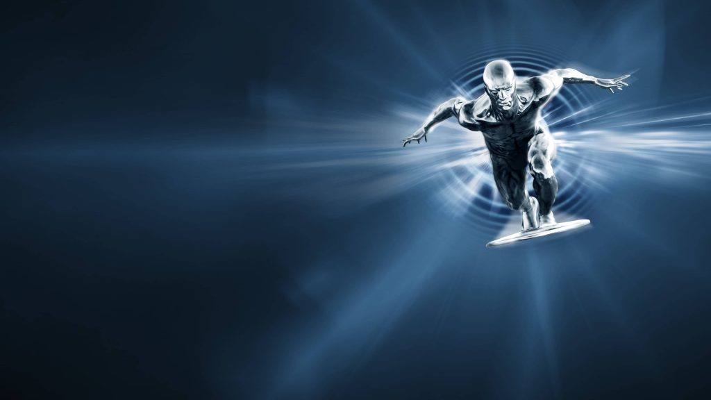 Marvel Silver Surfer CGI digital art wallpaper cosmic hero charging through deep blue void