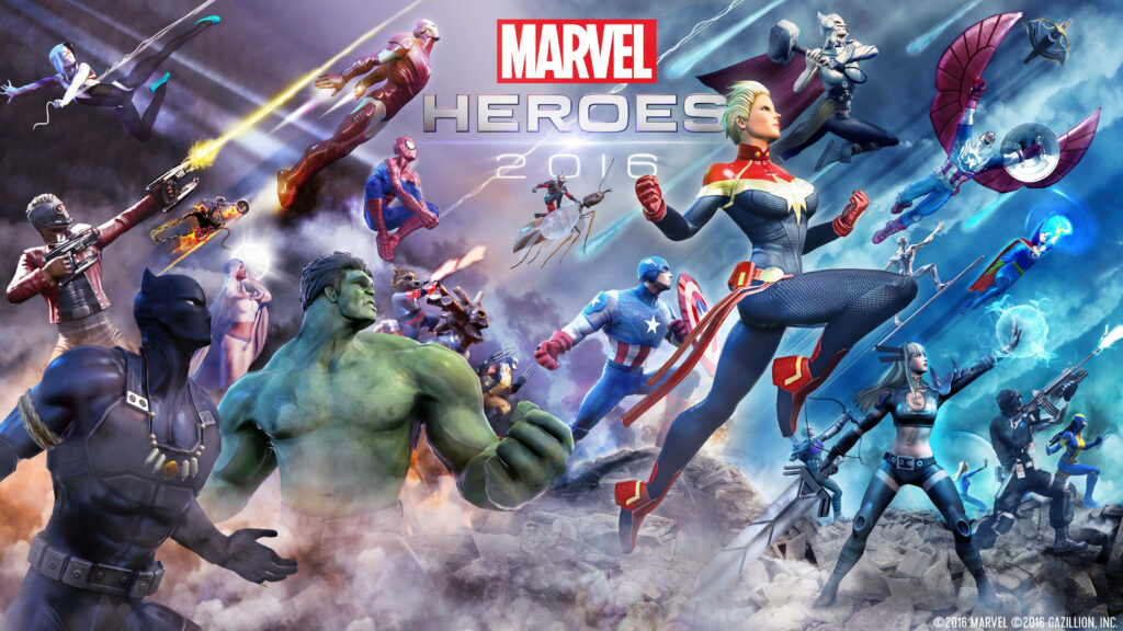 Marvel superheroes Captain America Hulk Iron Man Spider Man Captain Marvel in epic battle scene wallpaper
