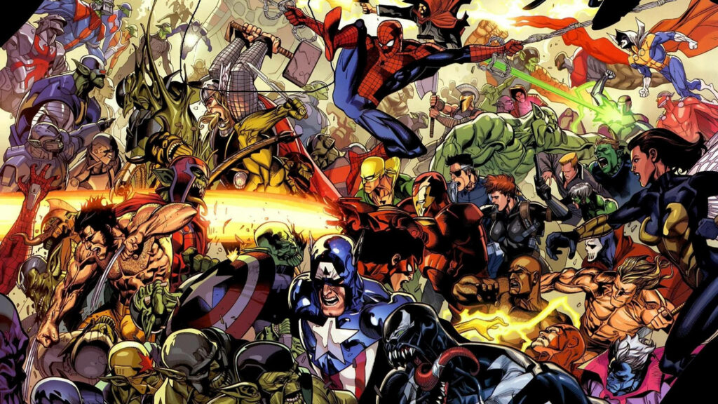 Marvel Mosaic: Superheroes and Villains Collide in Comic Wallpaper