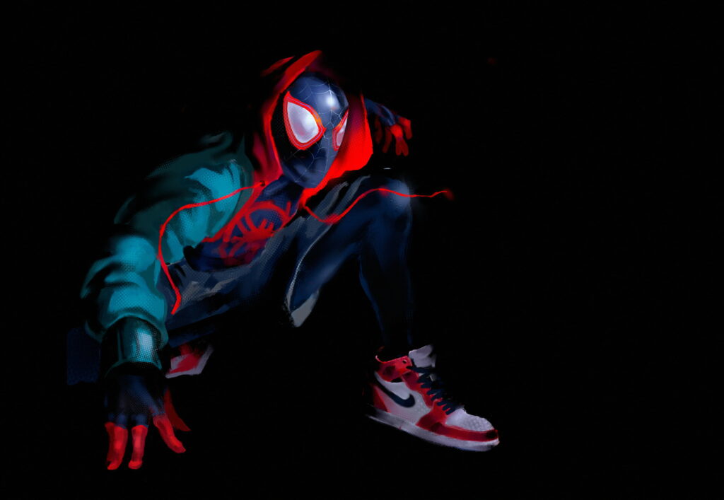 Miles Morales Spider-Man Wallpaper with Red Accents - Unique Character Pose