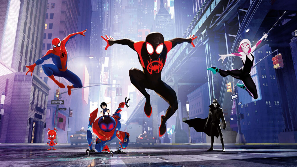 Swinging into Action: Spectacular Spider-Man Into the Spider-Verse Characters Wallpaper in 4K