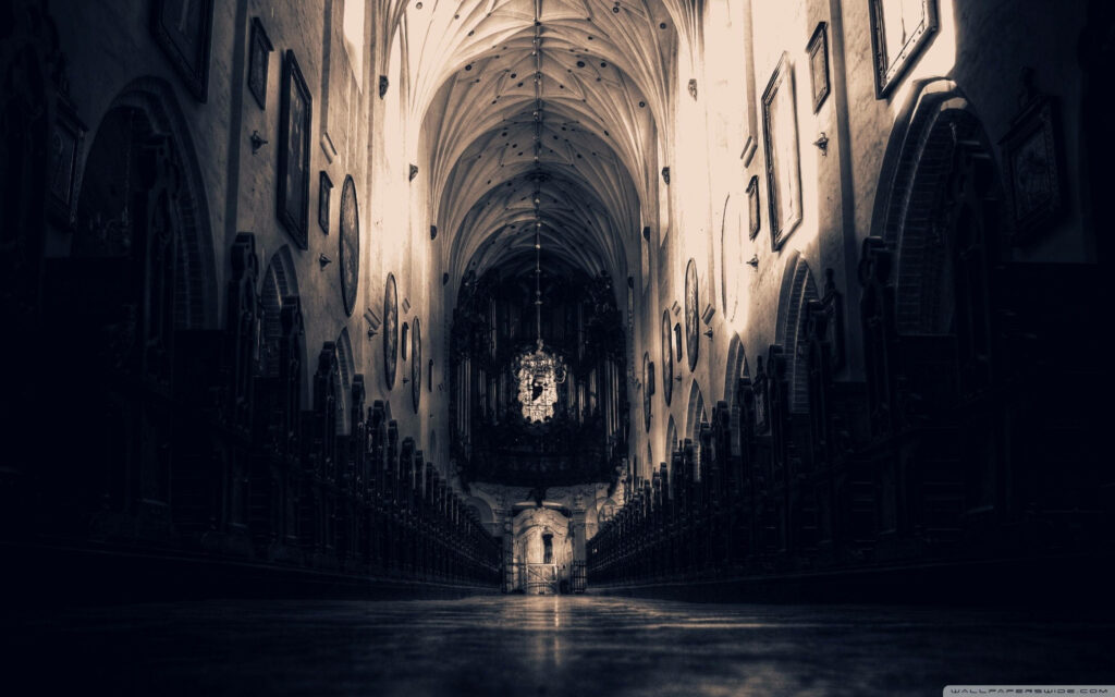 Grandiose Gothic: Step into the Splendor of this Magnificent Hallway Wallpaper