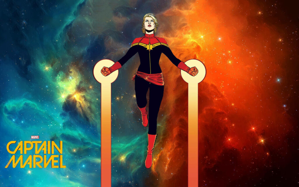 Flying High: Cartoon Style 4k Wallpaper Showcasing Captain Marvel's Ultimate Powers