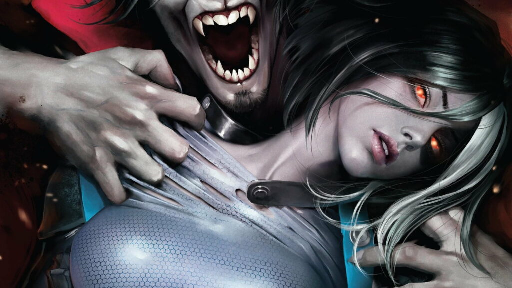 Enigmatic Marvel: The Seductive Vampire Girl in Mesmerizing Fantasy Art Wallpaper