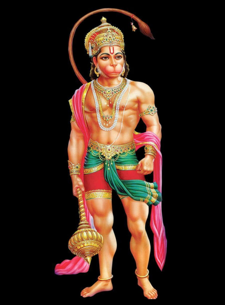 Divine Standing Glory: Hanuman Ji HD Wallpaper with Majestic Black Background