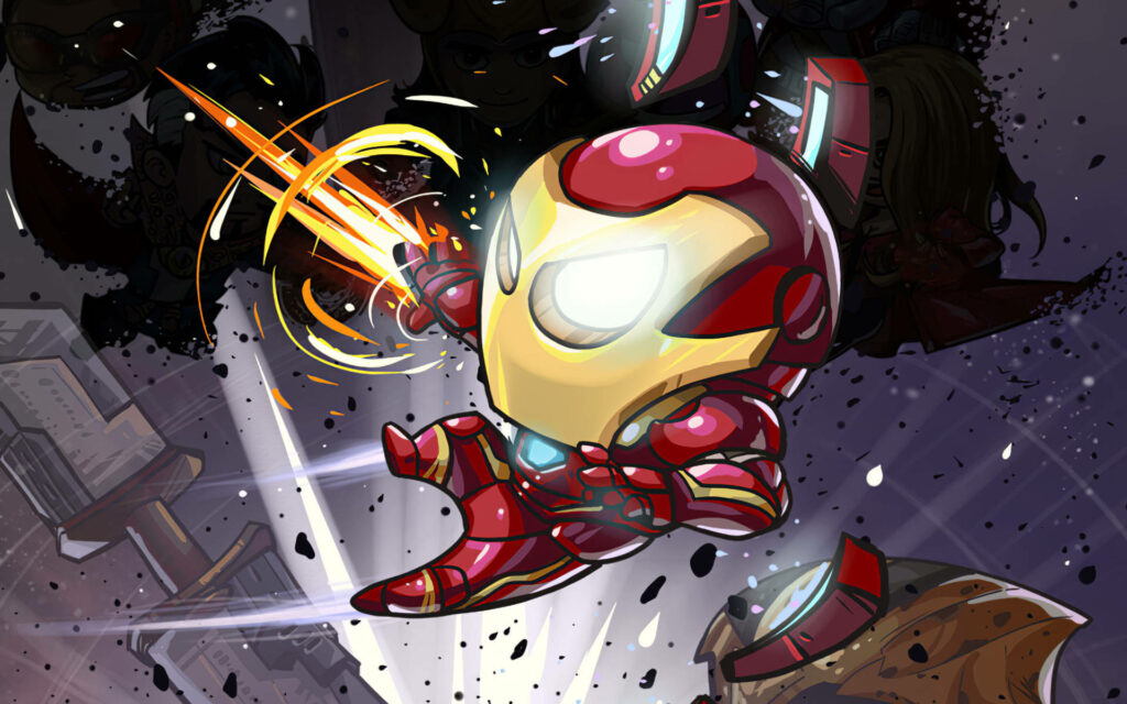 Bringing the Marvel Universe to Life: Iron Man Unleashed in Epic Battle - Vibrant Animated Cartoon Background Wallpaper