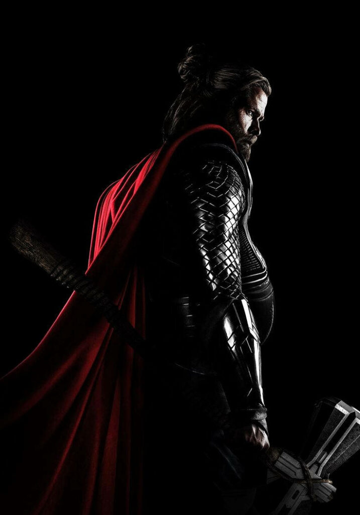 Thunderous Fury: Thor's Regal Stance in Illuminated Shadow - Majestic 4K Avengers Wallpaper
