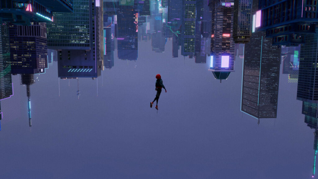 The Spectacular Web-Slinger: Miles Morales Embracing His Upside-Down Realm, Witnessing the Splendor of our World Wallpaper