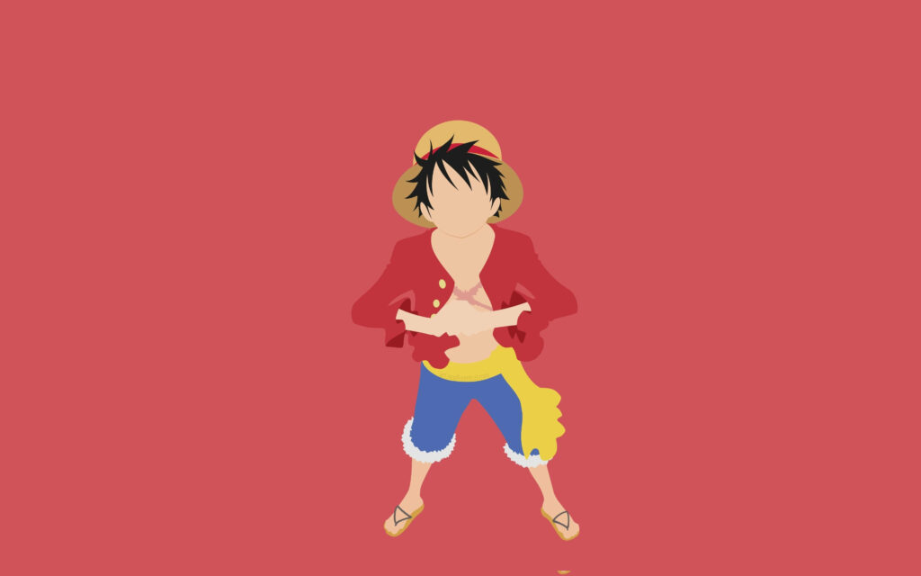 Vibrant Minimalism: Luffy 4k Portrait Popping against a Striking Red Background Wallpaper