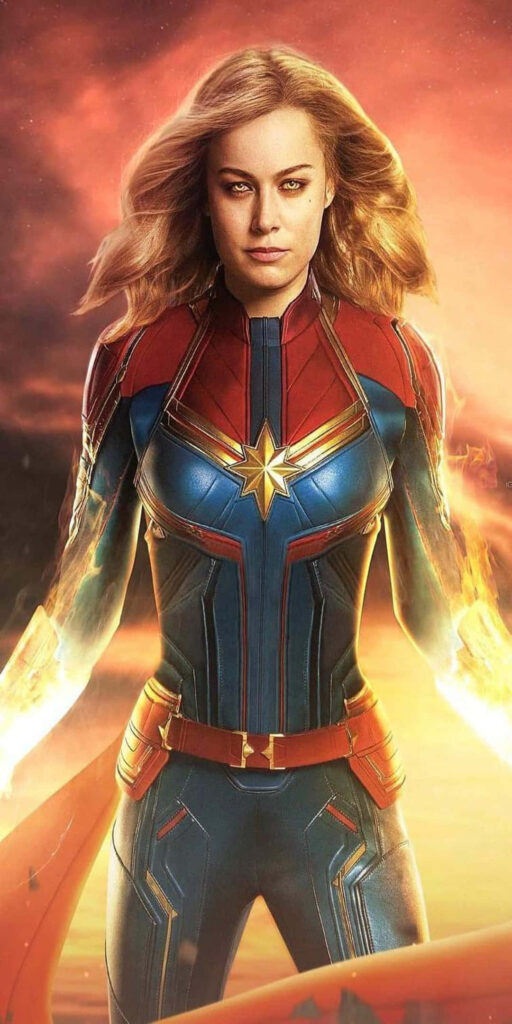 Powerful Marvel Heroines: Captain Marvel's Electric Embrace Wallpaper