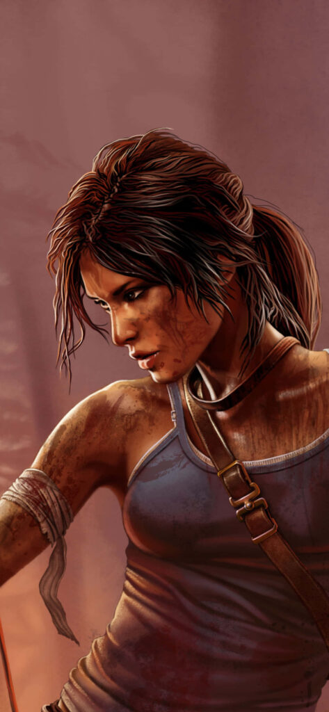 Intriguing Adventure: Captivating Rise Of The Tomb Raider Phone Wallpaper Depicting Lara Croft in a Iconic, Shoulder-Clothed Pose