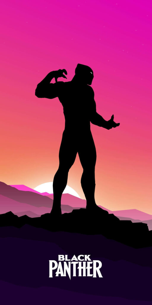 Heroic Shadows: A Majestic Black Panther Android Background, Embracing the Vibrant Sunset Wallpaper