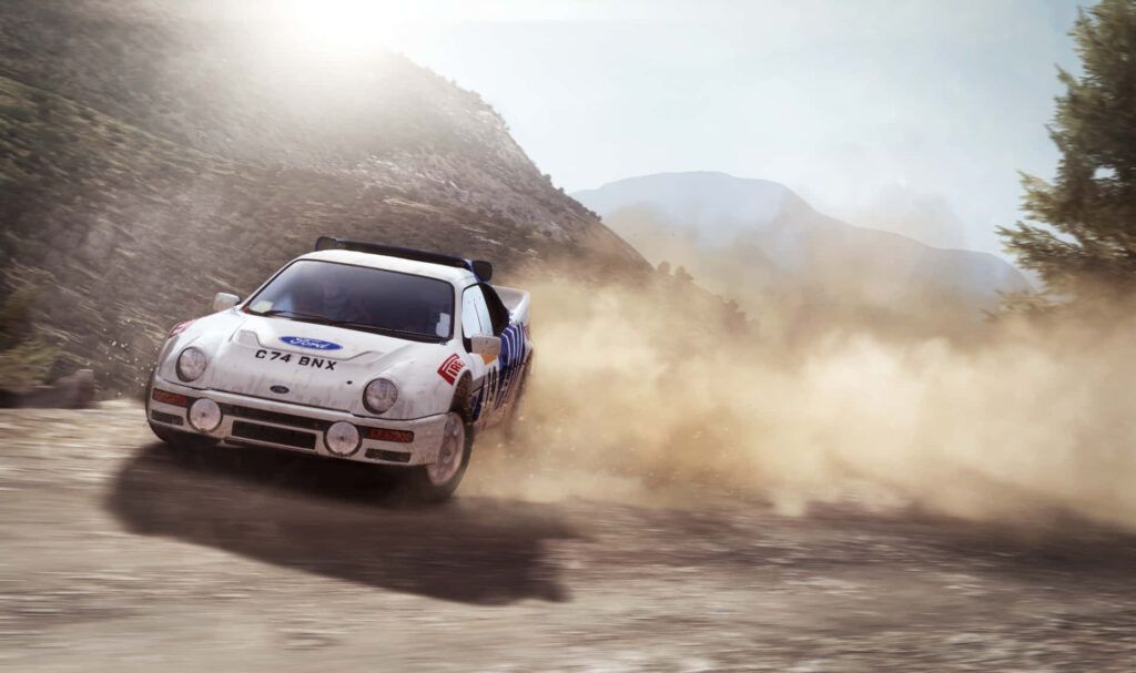 Drifting with Speed and Style: A Spectacular Snapshot of a White Racing Car Conquering an Unpaved Track, Evoking Dusty Trails from the Video Game, Dirt Wallpaper