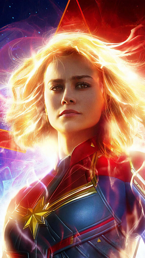 Powerful Marvel's Avengers Wallpaper for Android: Captain Marvel Shines with Radiant Locks