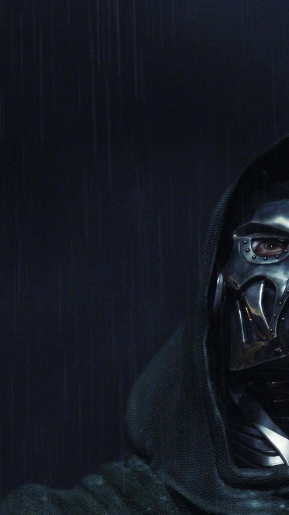 Dark Marvel Wallpaper: Intense Dr. Doom with Iconic Mask & Hood