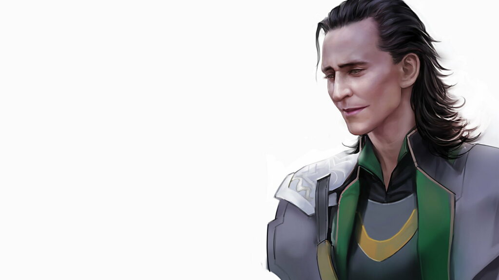 Trickster's Spotlight: Loki Strikes Pose on White Canvas Wallpaper