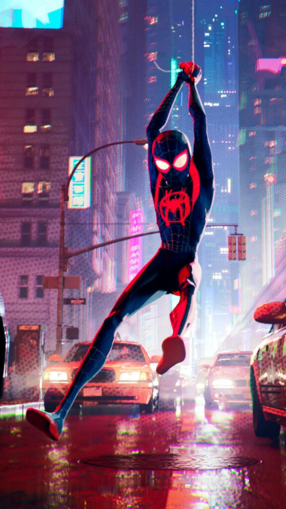 Captivating Spider-Man Into the Spider-Verse: Miles Morales Swings into Action in a Stunning Wallpaper