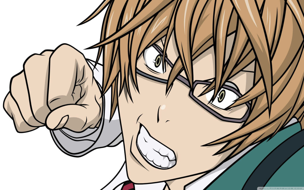 Mashiro Moritaka from Bakuman in bold dynamic pose with fist extended anime wallpaper background