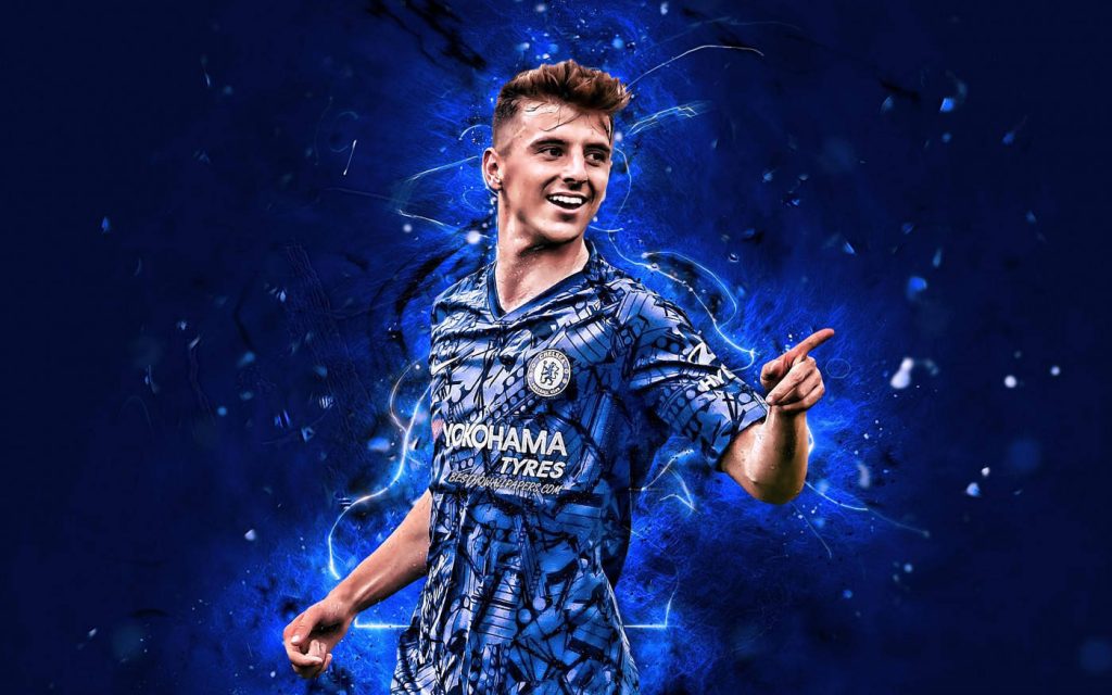 Mason Mount Chelsea FC fan art wallpaper vibrant electric lightning dark stylish football background