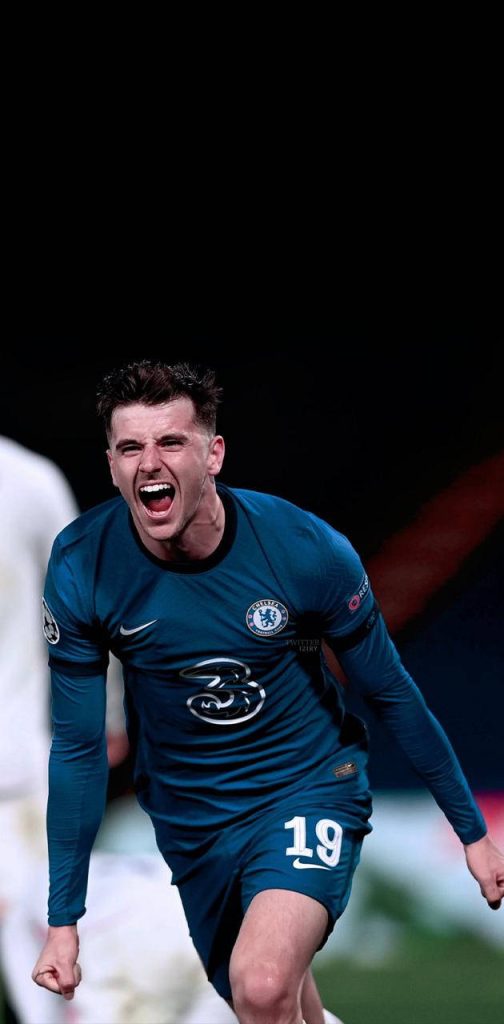 Mason Mount Chelsea FC number 19 goal celebration dynamic football action wallpaper background