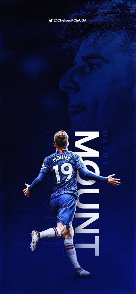Mason Mount Chelsea FC wallpaper number 19 blue monochrome bold typography background