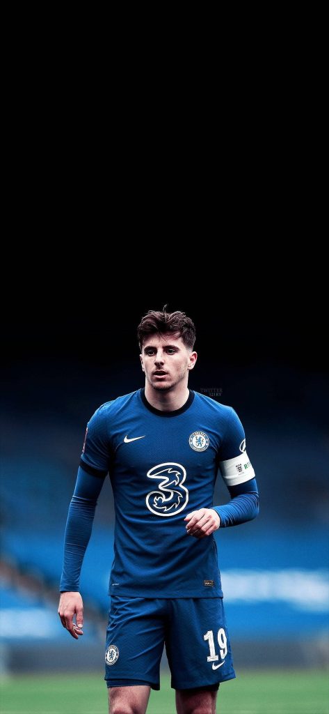 Mason Mount Chelsea FC number 19 in blue kit sharp focus stadium background wallpaper