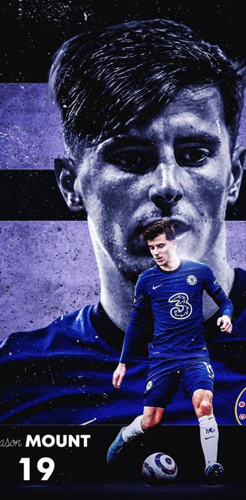 Mason Mount Chelsea midfielder dynamic wallpaper deep blue textured background action shot