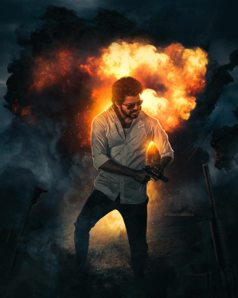 Explosive Action: Master Vijay Rocks the Screen in HD Wallpaper