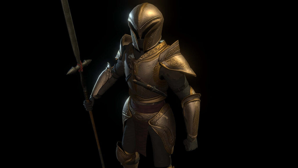 Legendary Knight in Shining Armor with Halberd in Dramatic Mordhau Wallpaper