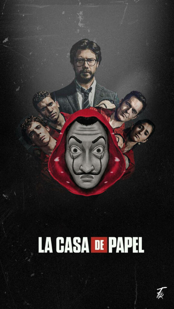 La Casa de Papel: The Captivating Ensemble of Money Heist Masterminds Emerges in a Striking Poster Wallpaper
