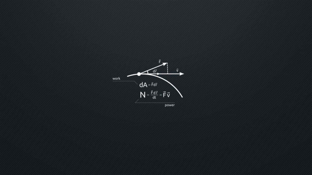 Minimalist Equations Wallpaper: Work, Power Formulas Over Dark Textured Background